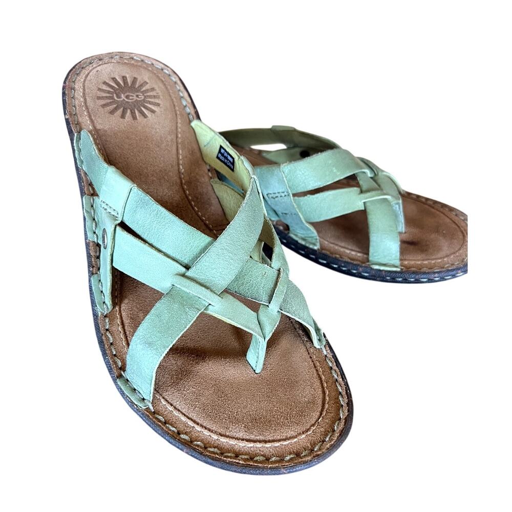 Ugg Lanni Leather Wedge Green Sandals, Women's size 7